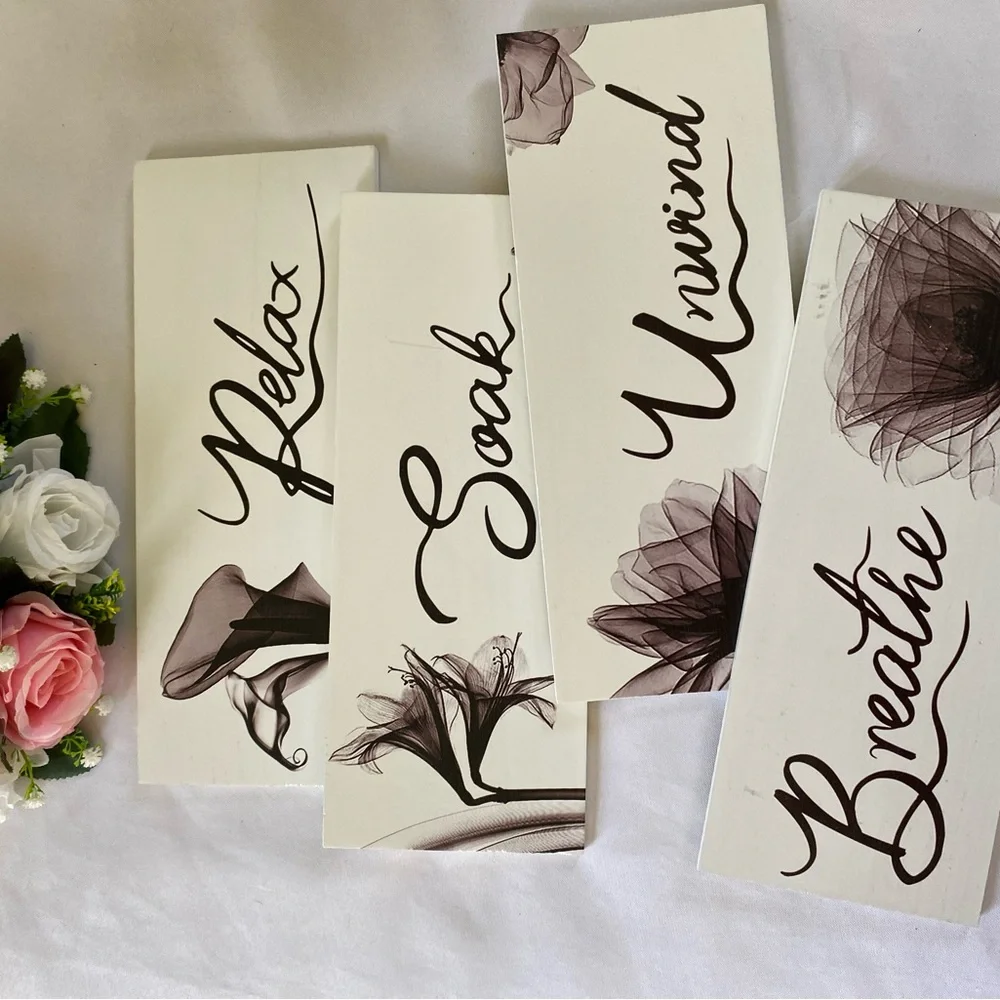 4 pcs relax soak unwind breathe woods Floral Relaxation Wall Art Set new